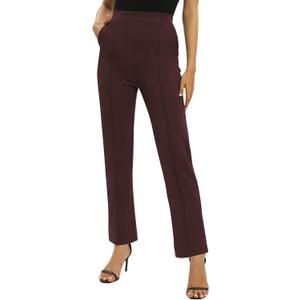 Women's Yoga Dress Pants Stretchy Casual Slacks Straight Leg Work Pants with Pockets (Medium, Coco)