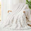 Touchat Luxury 1000GSM Faux Rabbit Fur Throw Blanket, Super Heavy Warm Cozy Blankets for Couch Bed Sofa, Bubble Plush Fuzzy Elegant Soft Reversible Mink Blanket for Living Room Bedroom, Cream White (Throw-50"x60")