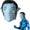 Carnavalife Blue Alien Avatar Latex Mask Jake with Braids and Ears, Sci-Fi Costume for Sully Adults, Halloween & Cosplay