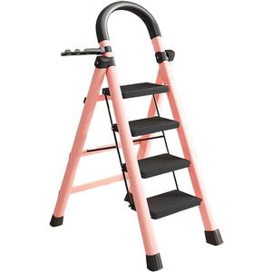 Sturdy Carbon Steel 4-Step Folding Ladder with Convenient Tool Holder, Anti-Slip Wide Pedals for Enhanced Safety -330lbs Capacity Stepladder for Home, Lightweight Portable Ideal for Home, Garage-Pink Sturdy Carbon Steel 4-Step Folding Ladder with Convenient Tool Holder, Anti-Slip Wide Pedals for Enhanced Safety -330lbs Capacity Stepladder for Home, Lightweight Portable Ideal for Home, Garage-Pink