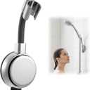 Suction Cup Shower Head Holder, Silver Adjustable Handheld Shower Head Holder with No Drill Installation, Reusable Waterproof Showers Holders for Bathroom Tile Glass Smooth Surfaces