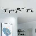 Fondiiz 6 Ways Track Lighting, Rotatable Heads Tracks Light, Track Lightings Fixtures Ceiling with Foldable Arms, Modern Black Tracks Light for Kitchen, Living Room, Hallway(Bulbs Not Included), Black