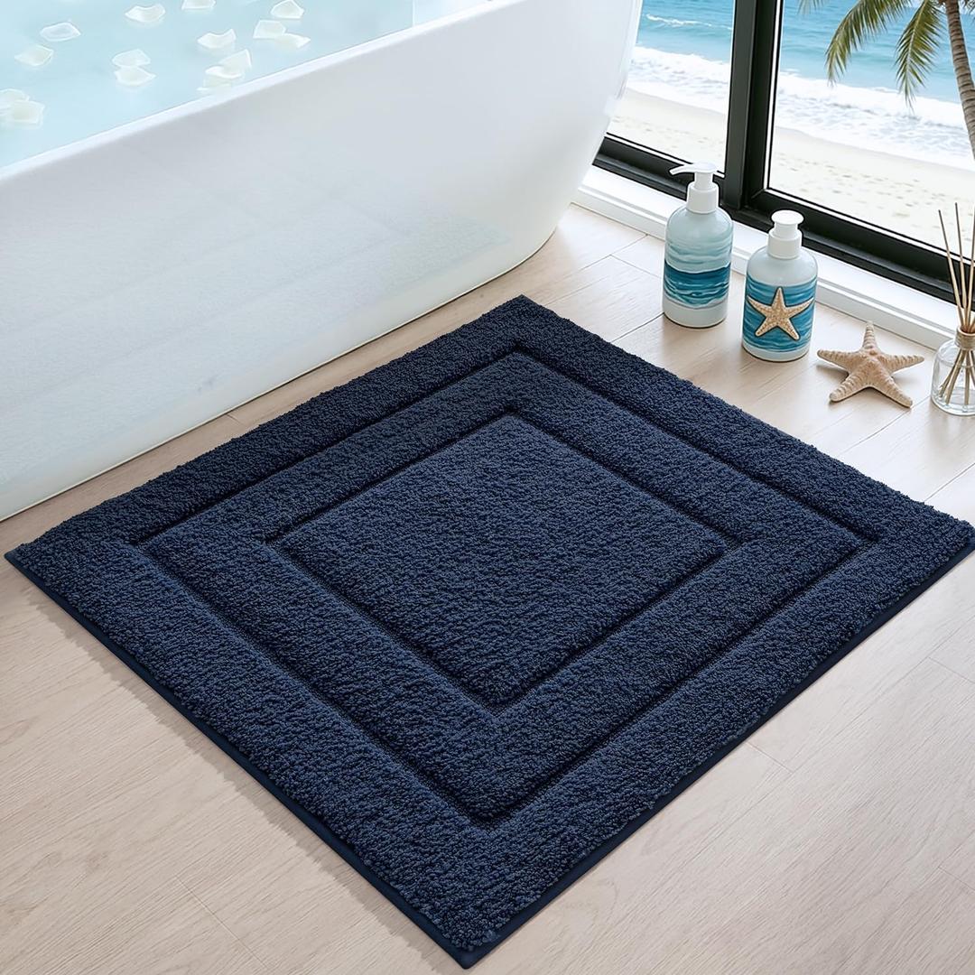 DEXI Bathroom Rug 26x26, Non Slip Washable Bath Mat for Shower Floor, Absorbent Soft Bathmat with Rubber Backing, Quick Dry Microfiber Carpet, Navy