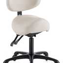 Pneumatic Swivel Rolling Saddle Chair with Wheels and Ergonomic Back Support for Hair Stylist, Dental Hygienist, Hygienic Clinic, Spa, Massage, Home, Office - 510 KOA (Vanilla)