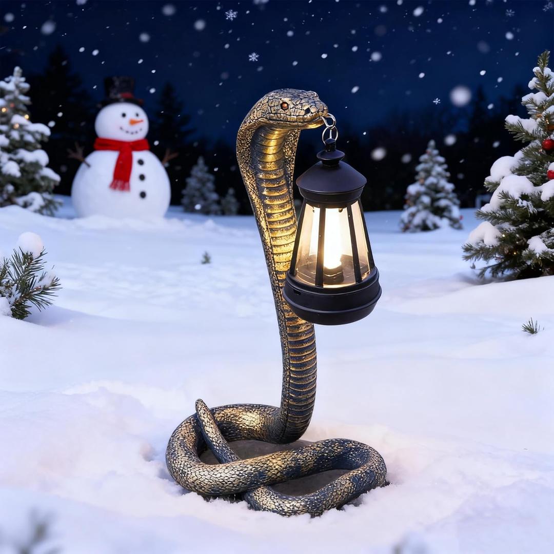 Solar Snake Garden Statue,11.22 Inch Snake for Yard Lawn Garden Patio Scary Decorations,Indoor Haunted House Prop and Christmas Home Party Decor (Brass Color)