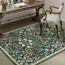 4x6 Washable Dark Green Floral Area Rug for Living Room Non-Slip Retro Rug for Playroom Soft Low Pile Stain Resistant Carpet for Bedroom Kids Dining Room Kitchen Laundry Under Table