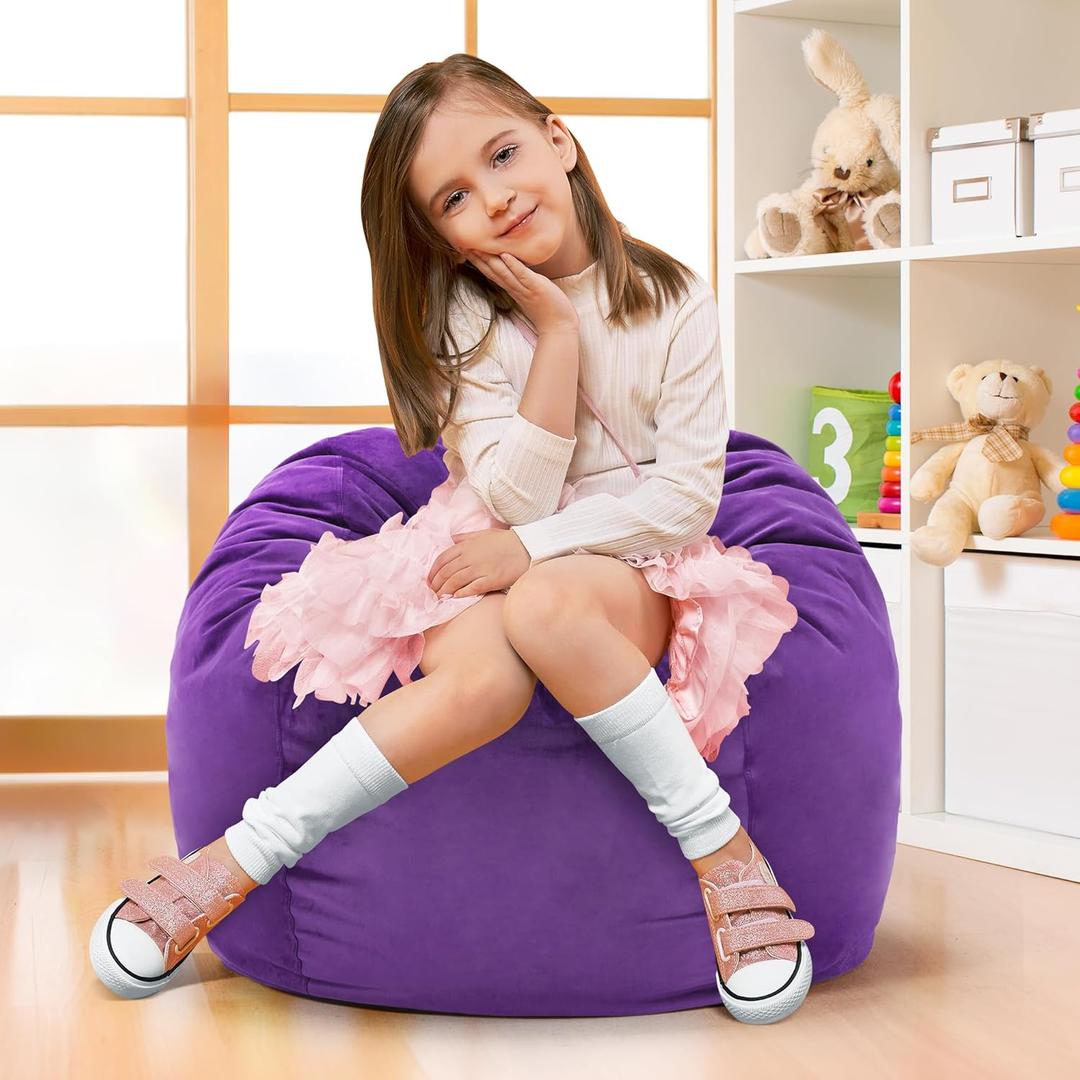 Hobestluk Bean Bag Chairs 2.5FT Bean Bag Chair with Memory Foam Filled & Machine Washable Cover Bean Bag Chairs for Playroom, Living Room, Bedroom (Purple) (2.5FT - 28.5" x 28.5" x 17.8")