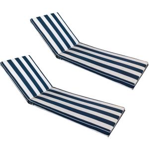 Outdoor Chaise Lounge Cushion Set of 2 for Outdoor Furniture 74x21x2.7 inch Premium Lounge Chair Cushions (Navy White Stripe), Standard