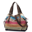 Canvas Handbag Multi-Color Striped Lattice Cross Body Shoulder Purse Bag Tote-Handbag for Women