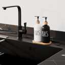 Glass Soap Dispenser for Kitchen Sink and Bathroom - Modern Farmhouse Decor, Hand Soap Dispenser for Kitchen Sink Decor (Black-dishes)