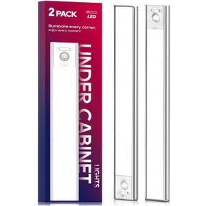 Under Cabinet Lighting, 3200mAh Rechargeable Motion Sensor Light Indoor, LED Battery Operated Cabinet Lights, Dimmable Closet Light, Wireless Under Counter Lights for Kitchen (2 Pack)