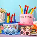 Coume 2 Plush Birthday Hats for Adults, 2 Sweet Cream Glasses, Party Novelty Decorations Happy Birthday Hats