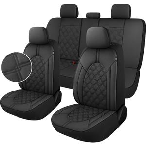YGL Luxury PU Leather Car Seat Covers Full Set, Non-Slip Seat Cover Protectors, Universal Fit for Cars, Trucks, SUVs, Vans, Pickups, Airbag Compatible, Seat Covers for Car Interior (Black)