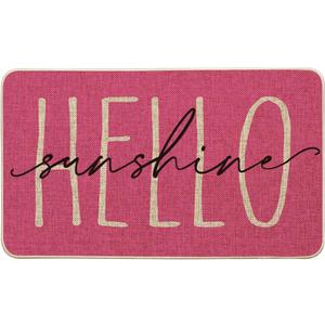 Artoid Mode Pink Hello Sunshine Summer Decorative Doormat, Seasonal Spring Holiday Low-Profile Floor Mat Switch Mat for Indoor Outdoor 17 x 29 Inch