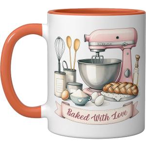 Baker Women Mom Wife Funny Baking Humor Bake Love Mama Girl Ceramic Mug, Orange/White