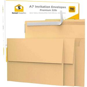 110 5x7 Kraft Brown Invitation Envelopes - for 5x7 Cards - A7 - (5  x 7  inches) - Perfect for Weddings, Graduation, Baby Shower - 120 GSM - Peel, Press & Self Seal - Square Flap (110 - Single Pack)