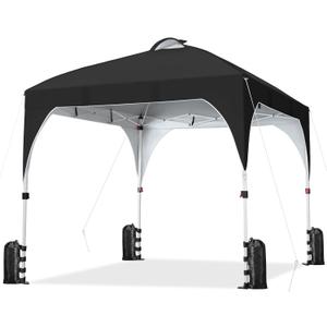Yaheetech 10x10 Pop-Up Canopy Tent with 17 Solar LED Lights & Top Vent, Portable Outdoor Canopy Easy Setup Sun Shade Canopy Adjustable Tent with Wheeled Bag, 12 Stakes, 4 Sandbags & 4 Ropes, Black