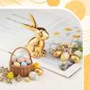 Wesiti 2 Pcs Easter Decorations Golden Bunny Figurines Set 4.5 Inch Ceramic Easter Rabbit Statue Vintage Bunny Figurine Gifts for Couples Home Office Table Decor Spring Party Supplies (Large)
