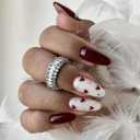 24Pcs Valentines Heart Press on Nails Medium Long Fake Nails with Red Love Heart Rhinestone Design Valentines Almond False Nails Red White Full Cover Nails Press ons Cute Love Glue on Nail for Women