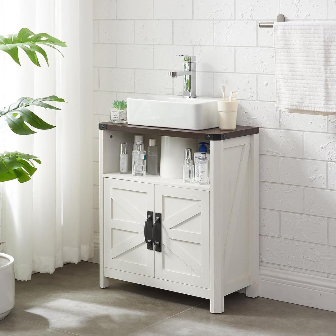 Bathroom Floor Cabinet, Farmhouse Storage Cabinet, Adjustable Shelf, Barn Doors, Cabinet for Bathroom, Kitchen, Living Room(Antique White) (23.62"W x 11.81"D x 26.54"H)