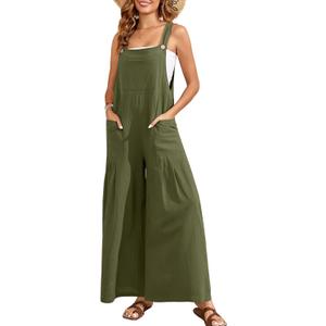 HOTIAN Womens Overalls Jumpsuits Wide Leg Causal Sleeveless Loose Rompers Jumpers (Small, Army Green)