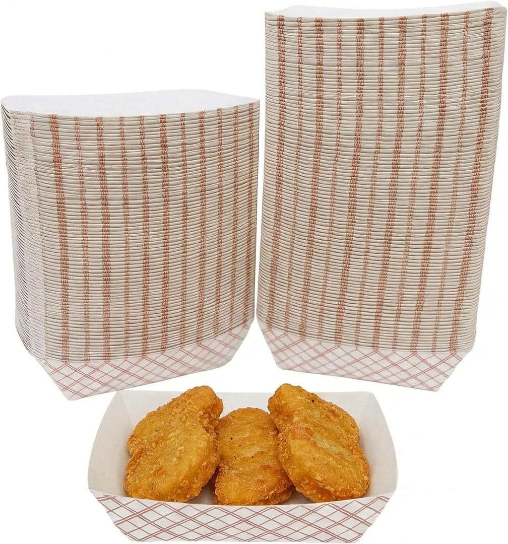 Checkered Kraft Paper Boat Trays [1/4 lb] x [100 Pack] Disposable [4 x 3 x 1] Containers Bowls Baskets Heavy-Duty Foods Snacks Hot Dogs Sandwich Burgers Popcorn Chips Tacos Nachos