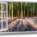the stream design Forest Canvas Wall Art Decor: Window View Picture Tree Scenery Painting Nature Landscape Print Relaxing Sunset Purple Lavender Flower Photography Living Room Bedroom Home Artwork