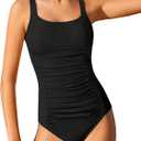 BAVEDER Girls Swimsuit One Piece Swimsuits Solid Ruched Bathing Suit for Girls Full Coverage Modest Padded Swimwear 9-16y (11-12 Years, Black)