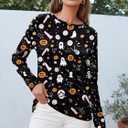 AUTOMET Womens Basic Long Sleeve Crewneck, Plus Size Winter & Spring Top, Casual Fall Tee for Teacher & Everyday Outfits (Medium, Pumpkin)