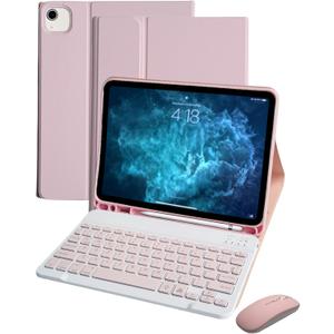 for iPad Air 11 inch 5th and 4th Generation Case with Keyboard and Mouse, 7 Color-Changing Keys Board Folio Cover with Pencil Holder Teclado for Air M3 Gen 5 2025 and M2 Gen 4 2022 (Pink)