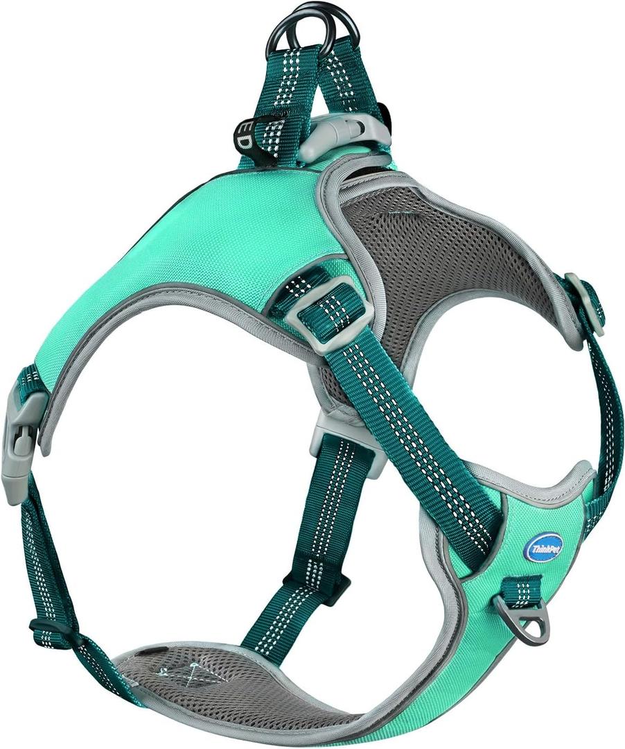 ThinkPet No-Pull Harness, Escape Proof Step-in Reflective Dog Vest Adjustable Breathable Halter Harness with Back/Front Clip for Better Control (Medium, Dark Green)