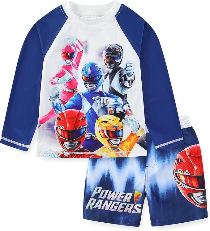 Power Rangers Boys UPF 50+ Swim Trunks Bathing Suit for Big Kids (8, Blue)