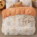 Bedsure Duvet Cover Queen Size - Reversible Floral Duvet Cover Set with Zipper Closure, 3 Pieces Bohemian Orange Bedding Set with 8 Corner Ties and 2 Pillow Shams 20"x26"
