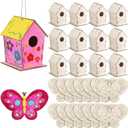 DoubleFill 24 Pack Wooden Bird Houses Bulk, Butterfly Wood Chips for DIY Unfinished Hanging Birdhouse Kits, Wooden Craft Houses to Paint VBS Craft Family Crafts Party Favor