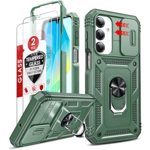 LeYi for Samsung Galaxy A17/16-5G Phone Case: Samsung Galaxy A17 5G Case with 2 X Tempered Glass Screen Protector, Magnetic Kickstand, Heavy Duty Protection para Samsung A16/A17 5G Case, Green