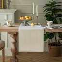ZeeMart Burlap Style Farmhouse Table Runners 90 Inches Long, Cream Rustic Woven Dining Table Runner for Everyday Use, 14x90 Inches, Cream