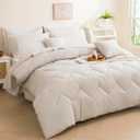 Comforter Set Beige Twin XL Bed in a Bag 6-Pieces, Water Wave Quilting Design Comforter Set with Comforter, Flat Sheet, Fitted Sheet, Cushion Cover, Pillowcase & Sham (Beige, Twin XL)