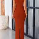 PRETTYGARDEN Women's 2026 Summer Formal Maxi Dresses Sleeveless One Shoulder Bodycon Ruched Mesh Wedding Guest Cocktail Dress (Orange, XXL)