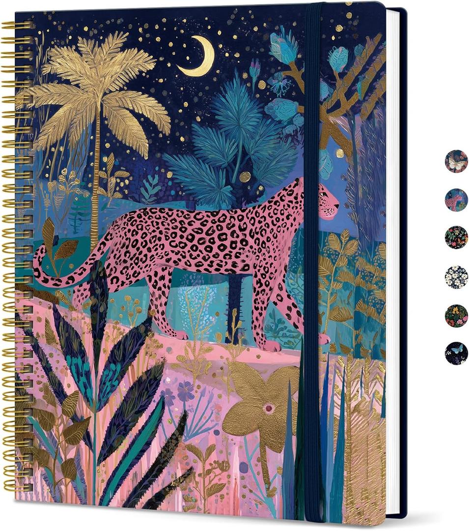 Taja Large Spiral Lined Journal for Women, 8.5" x 11" Notebooks for Work Collge Ruled, A4 Aesthetic Cute Journaling Notebooks for Writing, Plastic Cover, Midnight Jungle