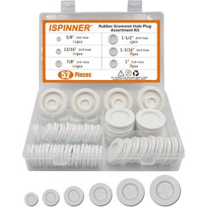 ISPINNER 52pcs 6 Sizes Rubber Grommet, Double Sided Round Rubber Hole Plug, Drill Hole 5/8" 13/16" 7/8" 1" 1-3/16" 1-1/2" (White)