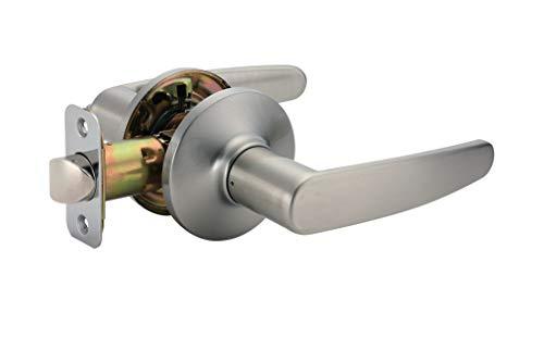 Amazon Basics Straight Door Lever, Passage, Satin Nickel, 1-Pack