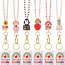 6 Pcs Teacher Lanyards for ID Badges Gift with 6 Pcs Teacher Thank You Appreciation Cards Bulk Wooden Beaded Lanyard for ID Badge Holder and Keys Cute Back to School Office Appreciation Gift