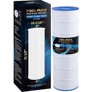 POOLPURE PLF150A Pool Filter Replaces Pentair CC150, CCRP150, PAP150, Ultral-C4, PP-C4, PP-C4-M, Unicel C-9415, R173216, 59054300, Filbur FC-0687, 160317, 160355, 160352, L x OD: 31 1/8" x10 1/16"
