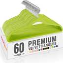 HOUSE DAY Vibrant Green Velvet Hangers 60 Pack, Non Slip Clothes Felt Hanger Heavy Duty for Coat, Premium Slim Space Saving Suit Hangers for Closet Organizer, 360 Rotating Silver Hook