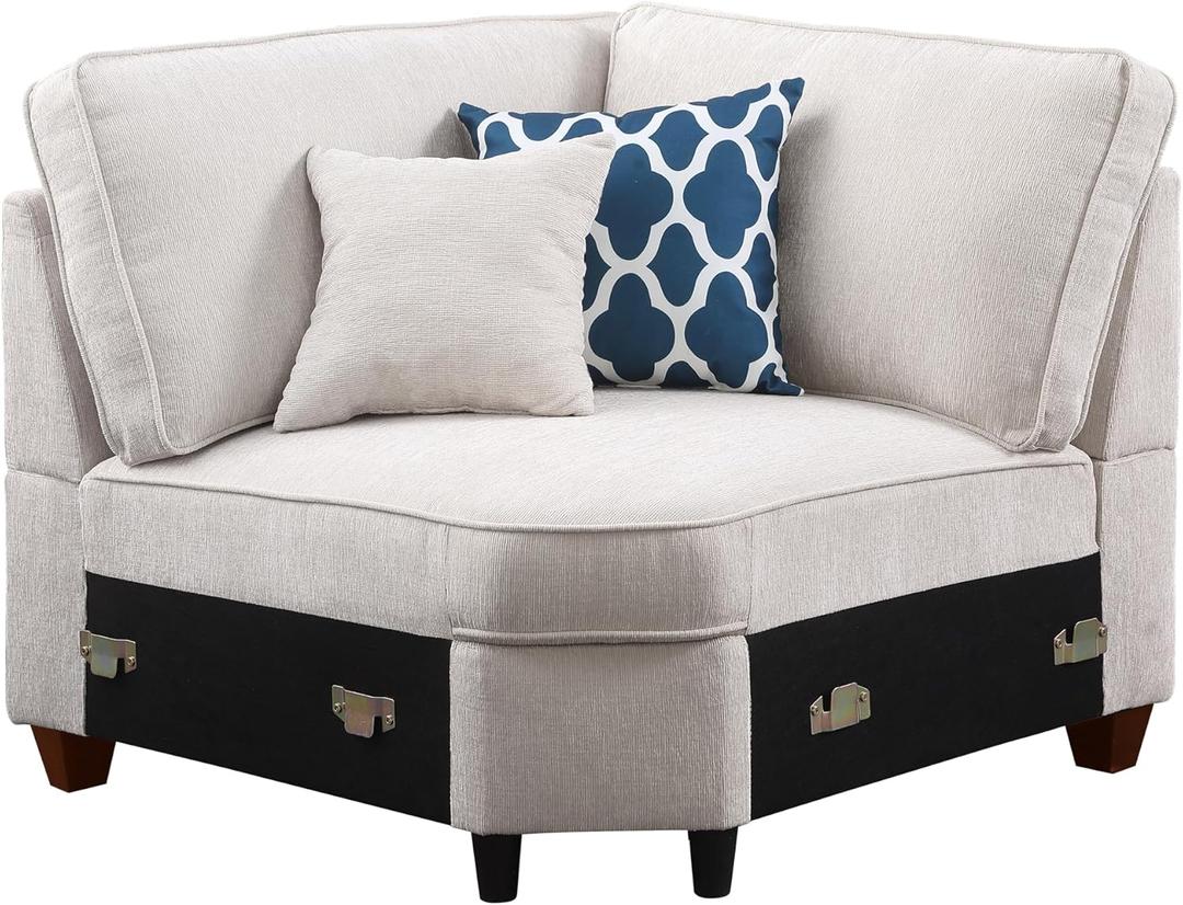 YOPTO 127\" L-Shaped Sectional Couch with Movable Ottoman & 6 Throw Pillows,7 Seat Chenille Upholstered Sofa W/2 Cup Holder,USB Port & Hidden Storage Box,DIY Combination,for Living Room,Apartment,Beige