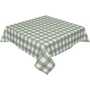 Sage Green Buffalo Plaid Square/Round Tablecloths 52x52, Farmhouse Green White Checkered Table Cloth Table Cover Indoor/Outdoor Tabletop Decor for Wedding Holiday Party Dinner Baby Shower