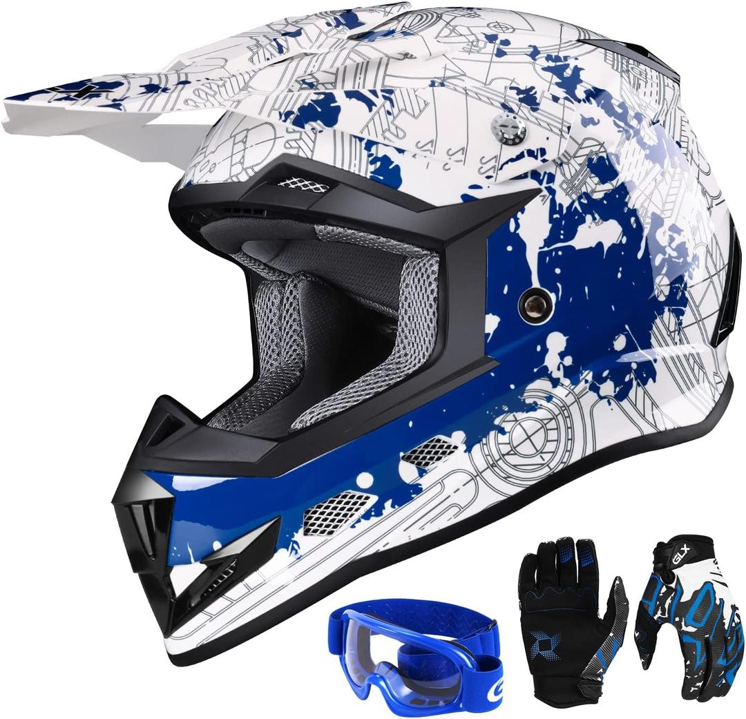 GLX GX623 Youth ATV/Dirt Bike Helmet Combo - Modern, Large - DOT