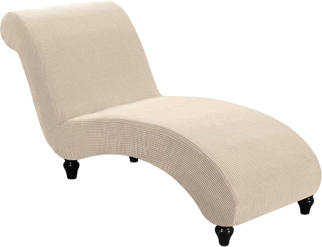 FantasDecor Chaise Lounge Cover Stretch Armless Chair Slipcover for Living Room Indoor Bedroom Soft Jacquard Fabric Machine Washable, Beige (No Armrests)