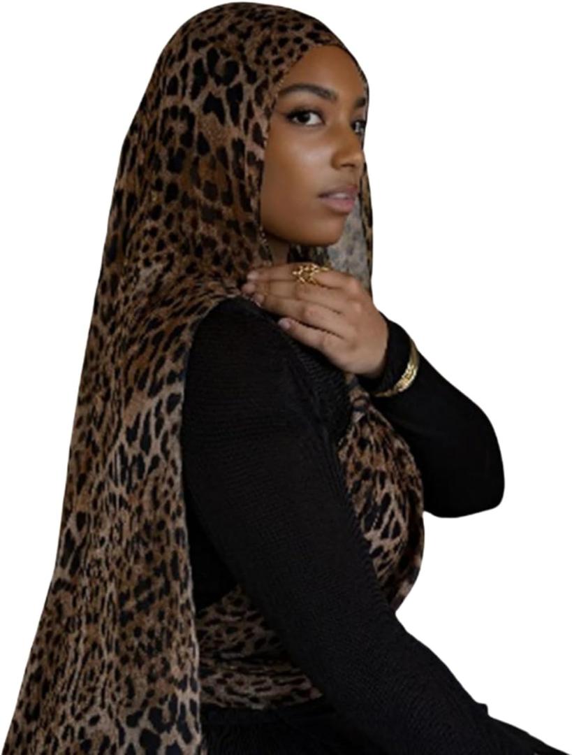 ZGMYC Watercolour Floral Printed Hijab Scarf for Women Soft Modal Cotton Instant Hijab Head Wraps Shawls Long Scarves (Brown Leopard Print)