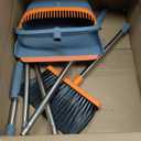 kelamayi Upgrade Broom and Dustpan Set, Self-Cleaning with Dustpan Teeth, Indoor&Outdoor Sweeping, Ideal for Dog Cat Pets Home Use, Stand Up Broom and Dustpan (Gray&Orange)